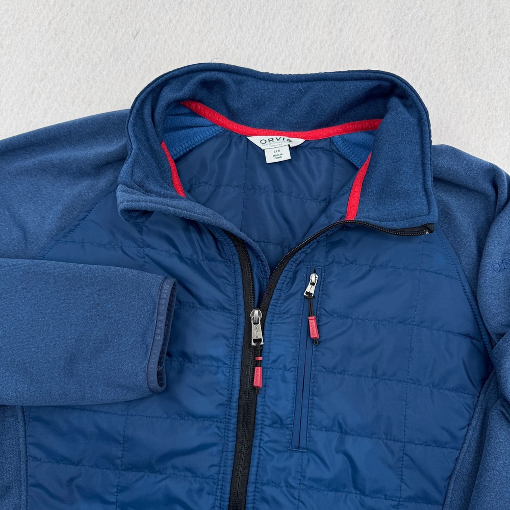 Orvis Mens L Blue Quilted Hybrid Fleece Full Zip Jacket Outdoor Hiking Gorpcore